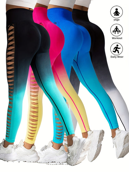 Cut-Out Leggings Ombre Gradient  – High-Rise, Glute-Enhancing & Ultra-Comfy 4-Pack