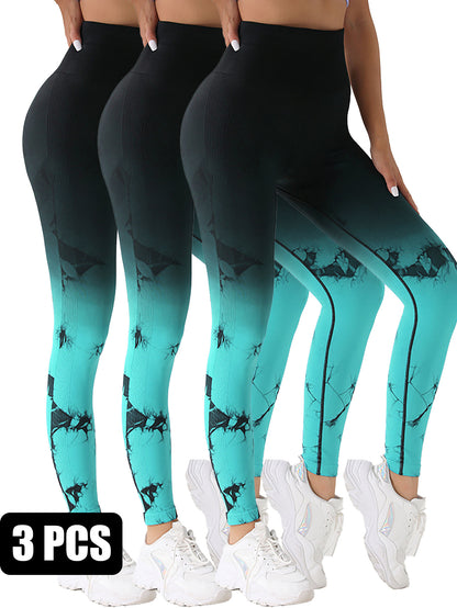 Tie-Dye Ruched Glute-Enhancing Leggings – High-Rise, Seamless & Squat-Resistant 3-Pack