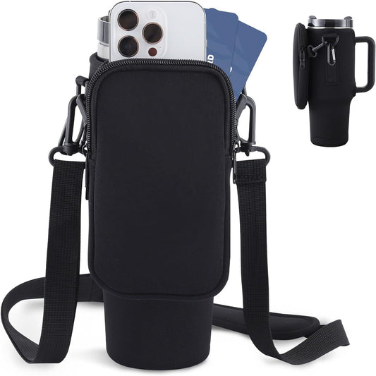 Water Bottle Carrier Bag – Adjustable Strap, Fits 40oz Tumblers, Ideal for Hiking & Travel