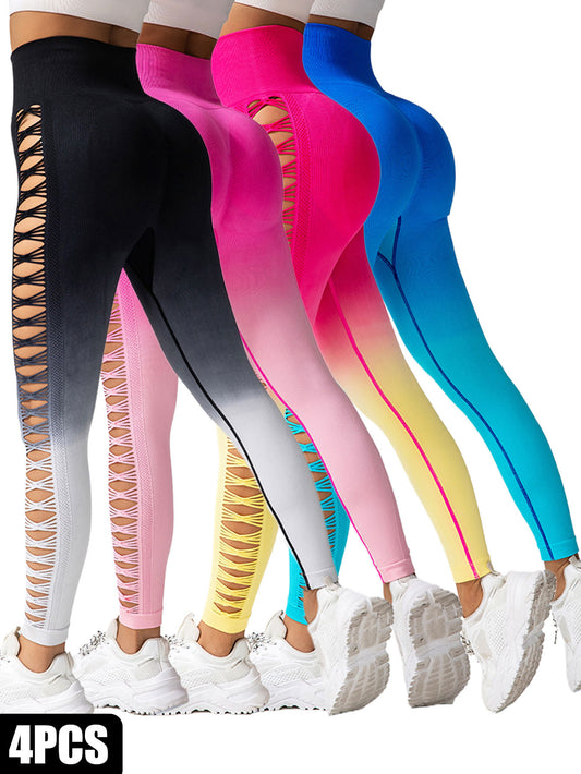 Cut-Out Leggings Ombre Gradient  – High-Rise, Glute-Enhancing & Ultra-Comfy 4-Pack