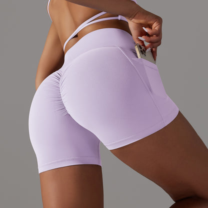 High-Waist Scrunch Yoga Shorts with Phone Pocket – Ultimate Comfort & Style for Women