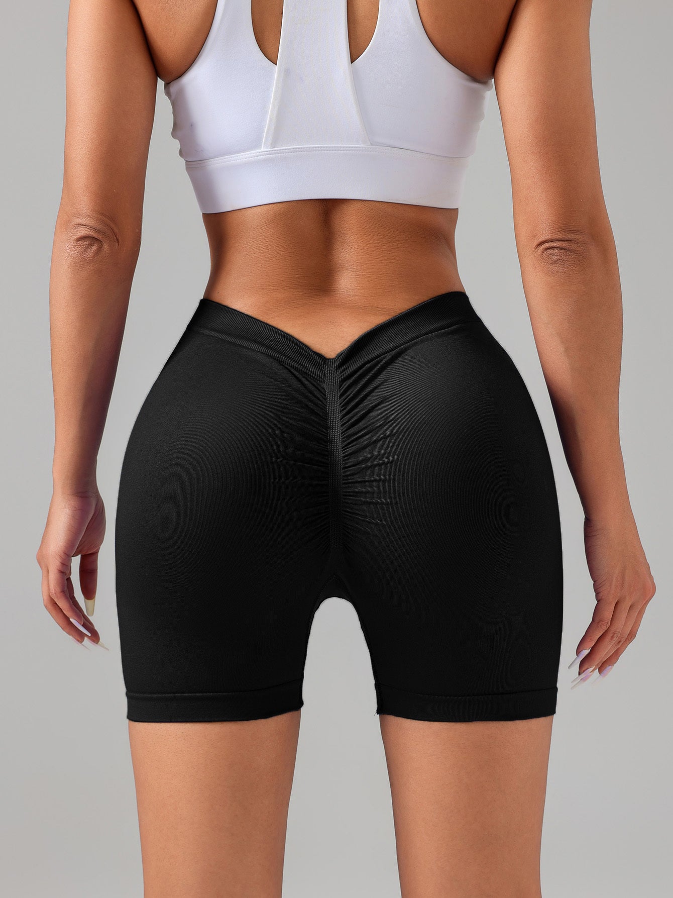 Workout Shorts – V-Back Scrunch Booty-Lifting Gym Shorts, High-Waisted Seamless Yoga Shorts 2-Pack