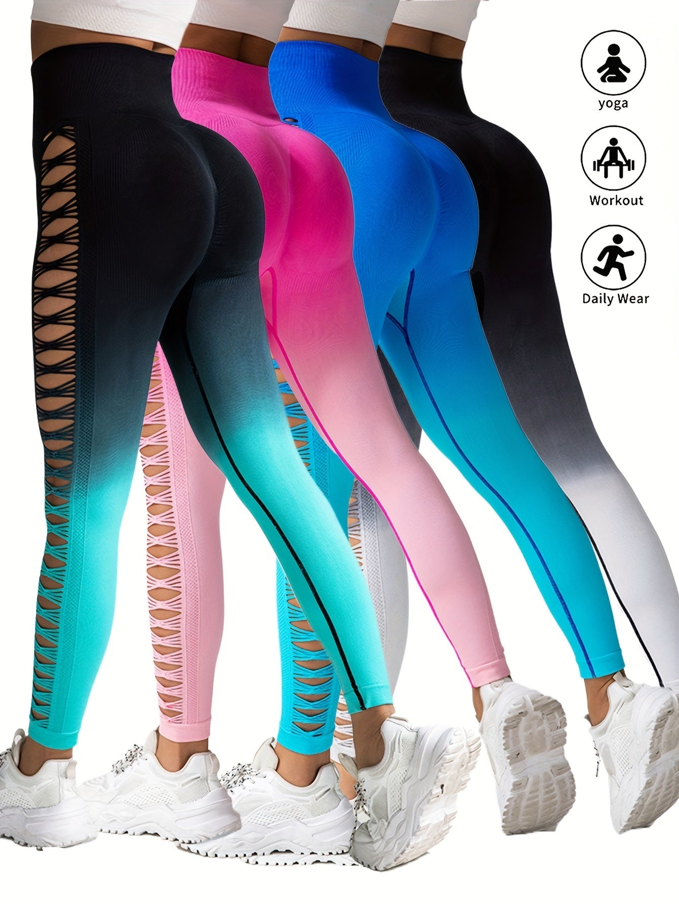 Cut-Out Leggings Ombre Gradient  – High-Rise, Glute-Enhancing & Ultra-Comfy 4-Pack