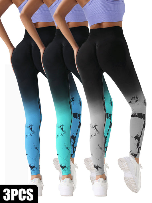 Tie-Dye Ruched Glute-Enhancing Leggings – High-Rise, Seamless & Squat-Resistant 3-Pack