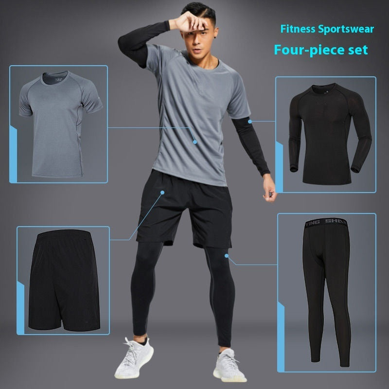 Men’s 4-Piece Sports Suit – Quick-Dry Gym & Running Workout Set