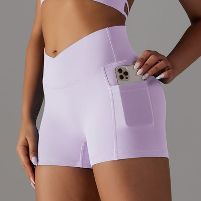 High-Waist Scrunch Yoga Shorts with Phone Pocket – Ultimate Comfort & Style for Women