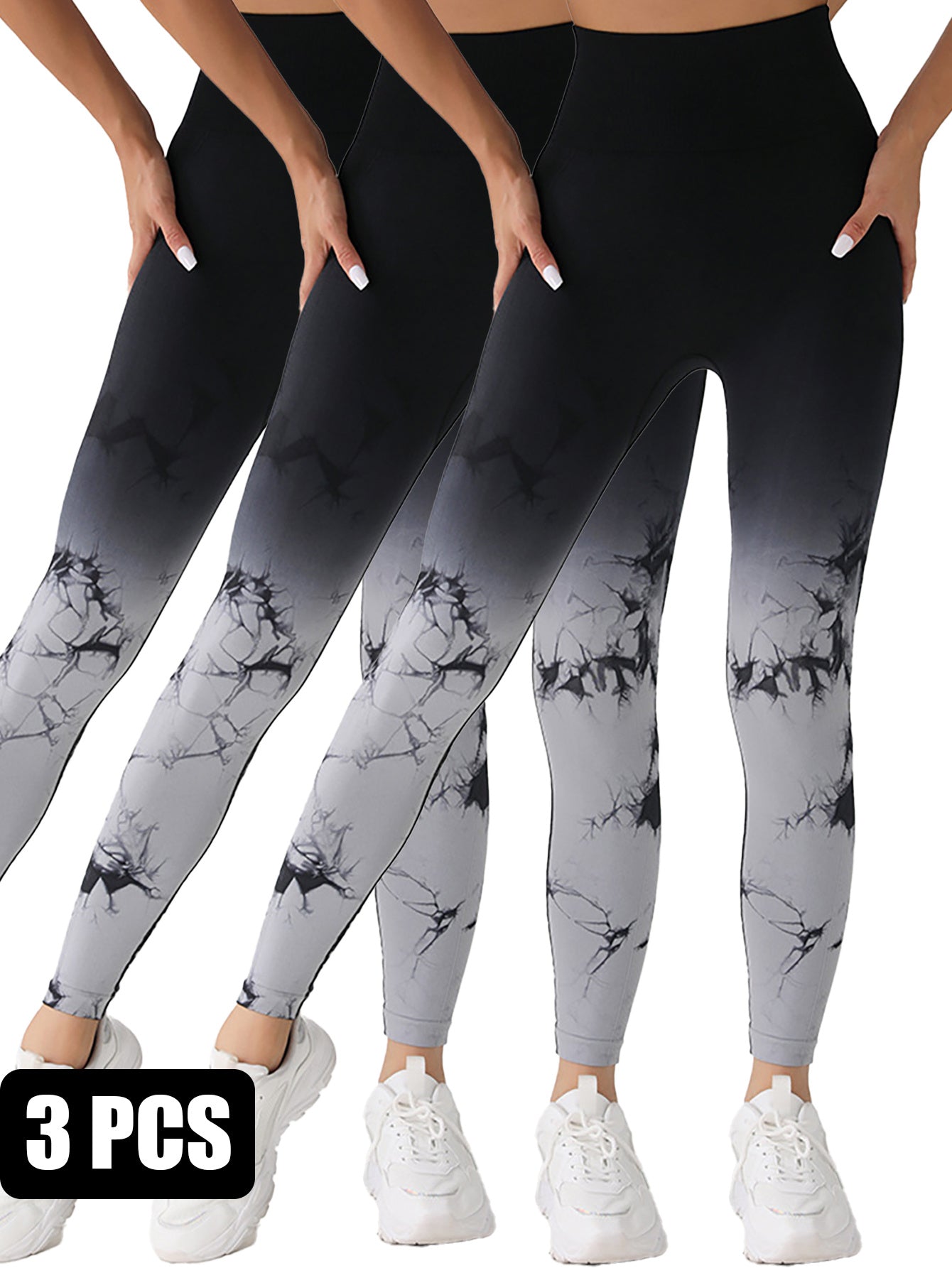 Tie-Dye Ruched Glute-Enhancing Leggings – High-Rise, Seamless & Squat-Resistant 3-Pack