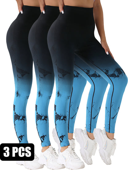 Tie-Dye Ruched Glute-Enhancing Leggings – High-Rise, Seamless & Squat-Resistant 3-Pack