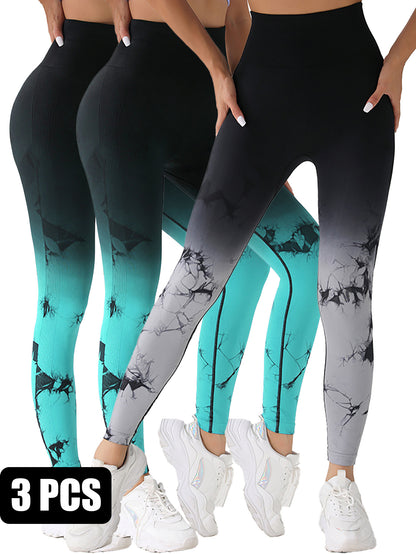 Tie-Dye Ruched Glute-Enhancing Leggings – High-Rise, Seamless & Squat-Resistant 3-Pack