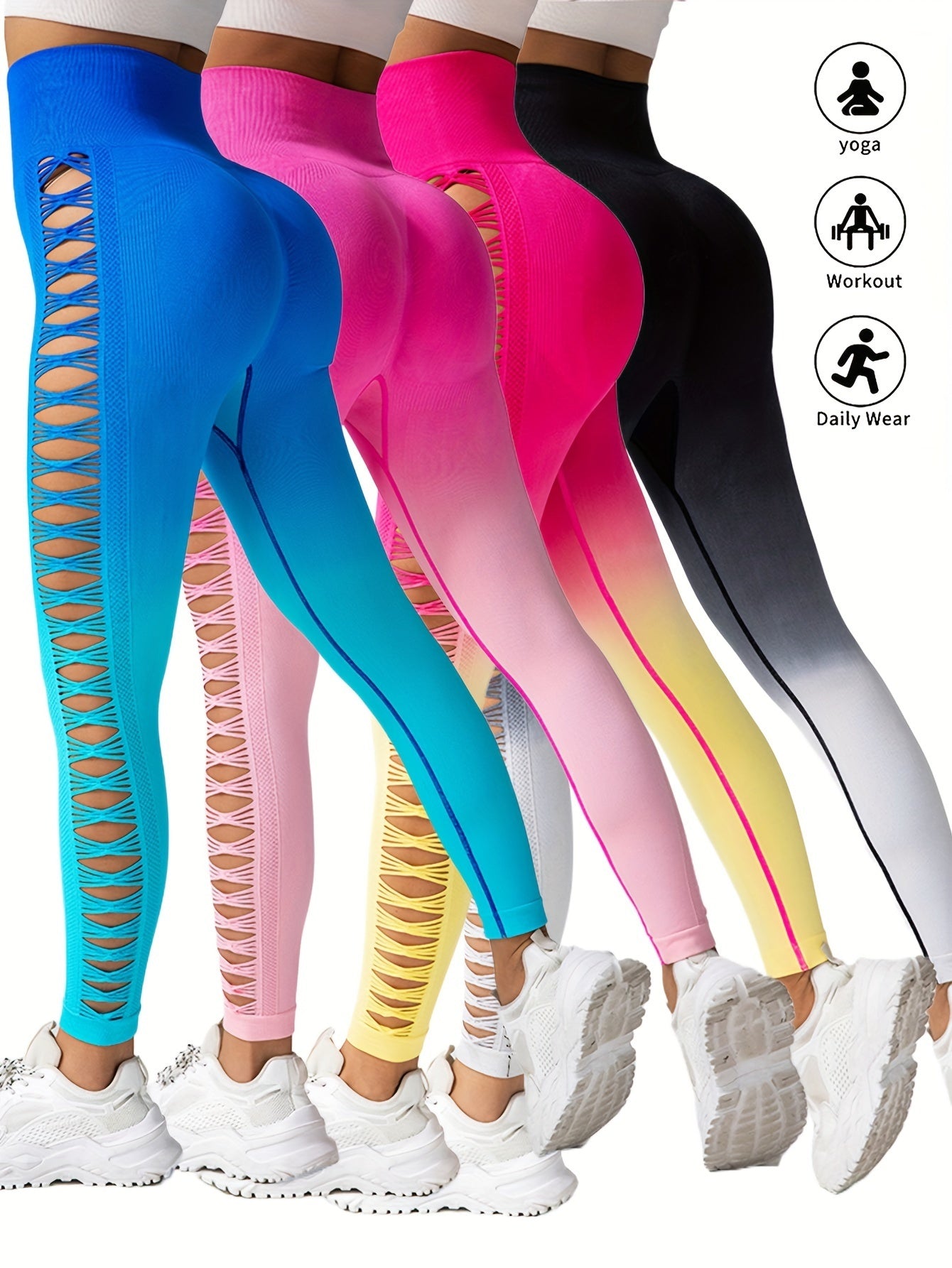 Cut-Out Leggings Ombre Gradient  – High-Rise, Glute-Enhancing & Ultra-Comfy 4-Pack