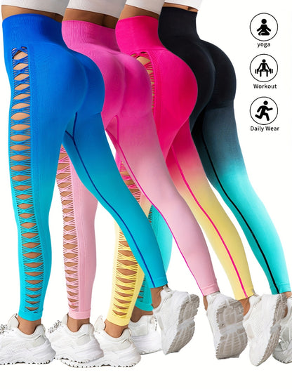 Cut-Out Leggings Ombre Gradient  – High-Rise, Glute-Enhancing & Ultra-Comfy 4-Pack